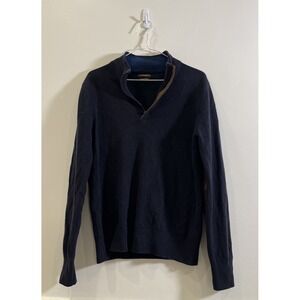 Gutteridge Black Label Half Zip Sweater W Patches Wool Cashmere Blend Navy Large